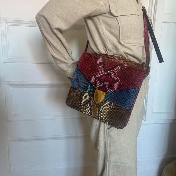 Sophie Hulme python skin leather handbag, crossbody with two pockets - Picture 3 of 6